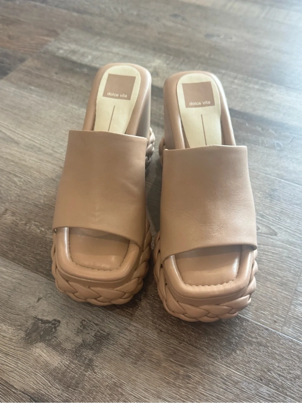 Dolce Vita Nude-Tan Braided Platform Mule Sandals